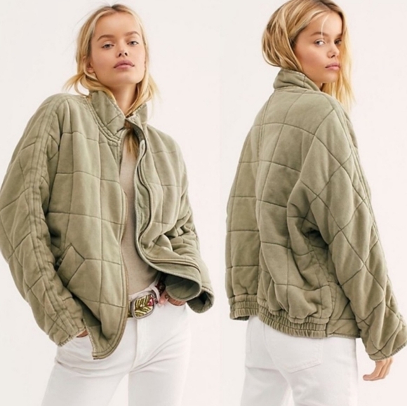 Free People Dolman Jacket Sage Quilted Cotton Bomber - Picture 11 of 16
